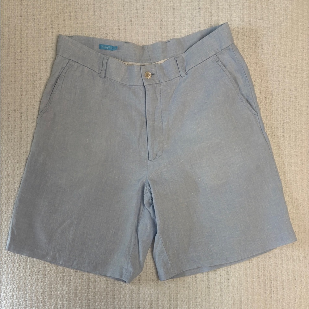 J Mclaughlin Mens Linen Shorts Size 34 Flat Front Light Blue
